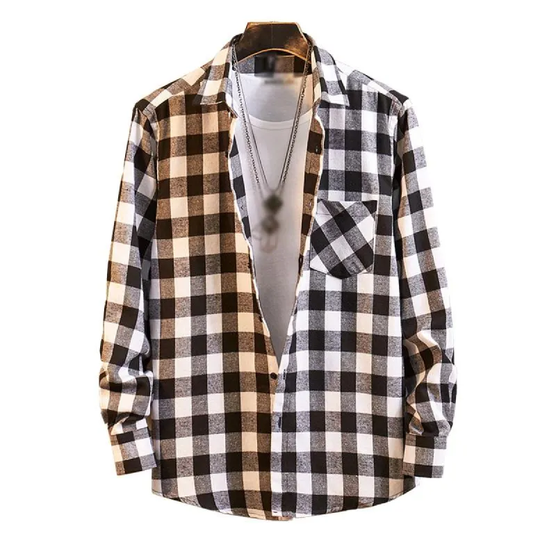 Men's Casual Flannel Plaid Lapel Long Sleeve Shirt 95681855M sold by Manly