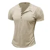 Men's Casual Solid Color Henley Collar Short Sleeve T-Shirt 45227245M sold by Manly