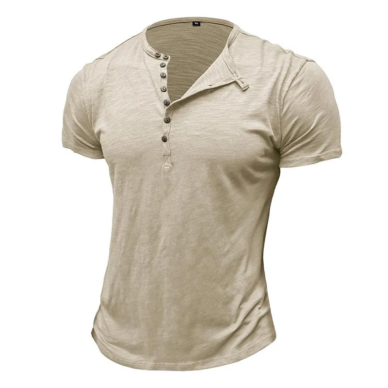 Men's Casual Solid Color Henley Collar Short Sleeve T-Shirt 45227245M sold by Manly product image thumbnail 4