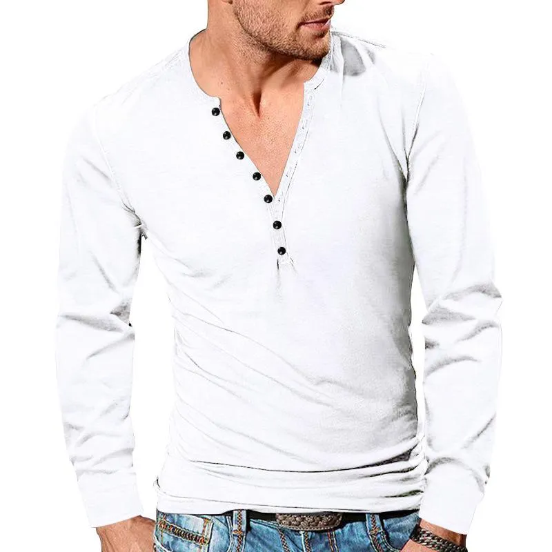 Men's Casual Henley Collar Solid Color Long Sleeve T-Shirt 08938091M sold by Manly product image thumbnail 5