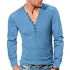 Men's Casual Henley Collar Solid Color Long Sleeve T-Shirt 08938091M sold by Manly