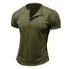 Men's Casual Solid Color Henley Collar Short Sleeve T-Shirt 45227245M sold by Manly