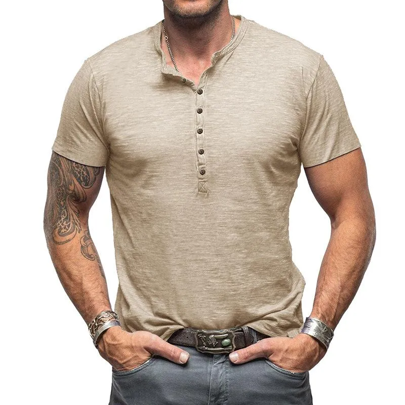 Men's Casual Solid Color Henley Collar Short Sleeve T-Shirt 45227245M sold by Manly product image thumbnail 3