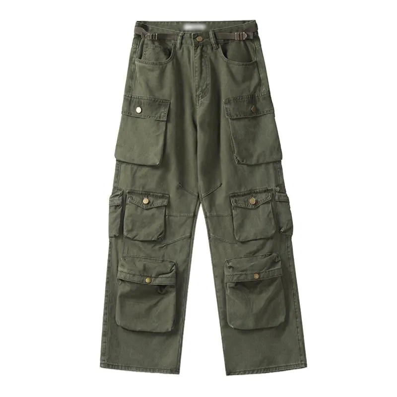 Men's Vintage Washed Loose Straight Multi-Pocket Cargo Pants 26247555M sold by Manly