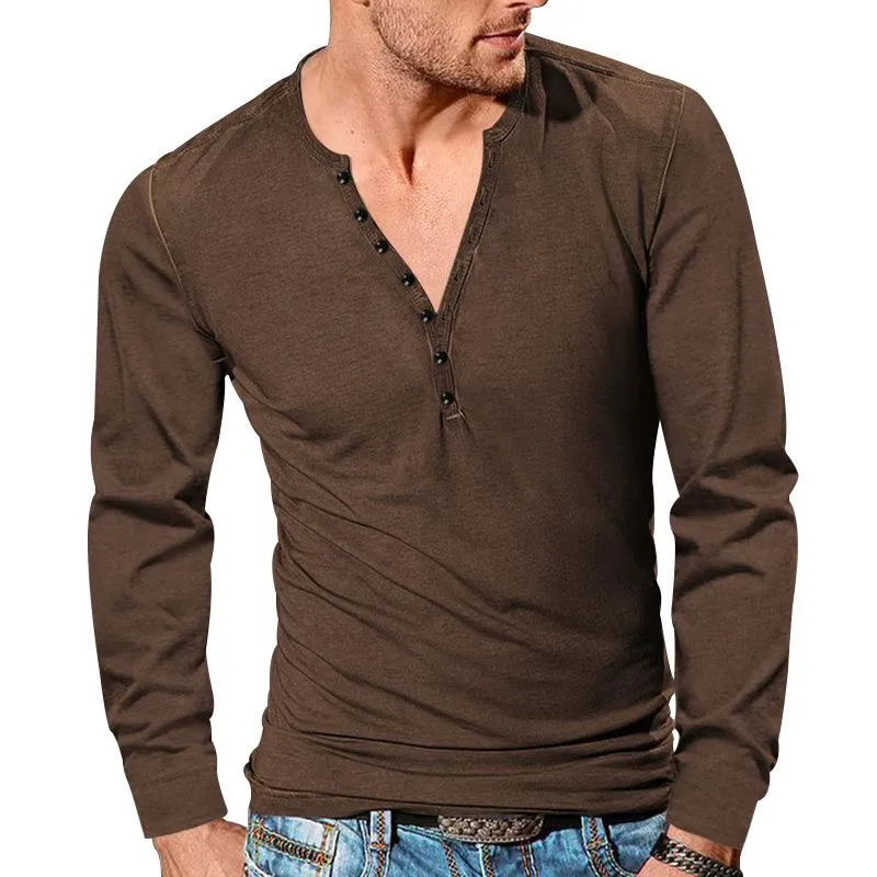 Men's Casual Henley Collar Solid Color Long Sleeve T-Shirt 08938091M sold by Manly product image thumbnail 3