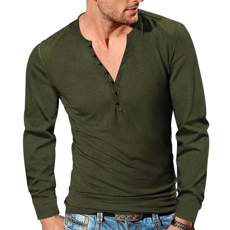 Men's Casual Henley Collar Solid Color Long Sleeve T-Shirt 08938091M sold by Manly product image thumbnail 2