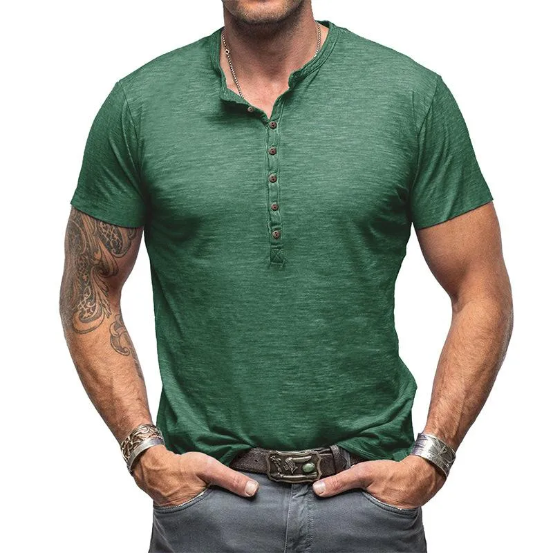 Men's Casual Solid Color Henley Collar Short Sleeve T-Shirt 45227245M sold by Manly product image thumbnail 5