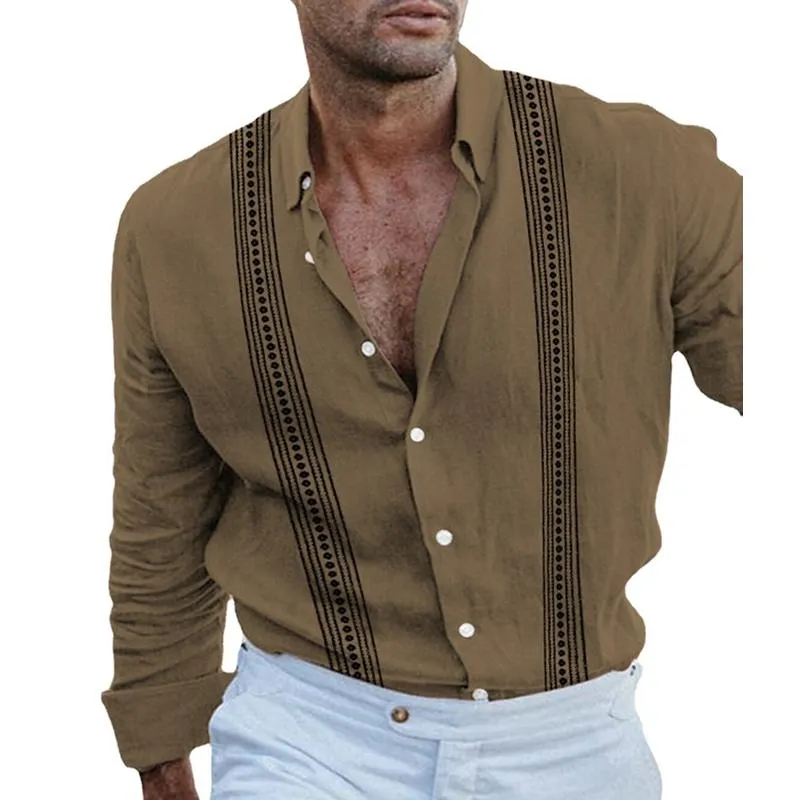 Men's Vintage Print Long Sleeve Lapel Short Sleeve Shirt 01069929X sold by Manly