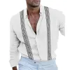 Men's Vintage Print Long Sleeve Lapel Short Sleeve Shirt 01069929X sold by Manly