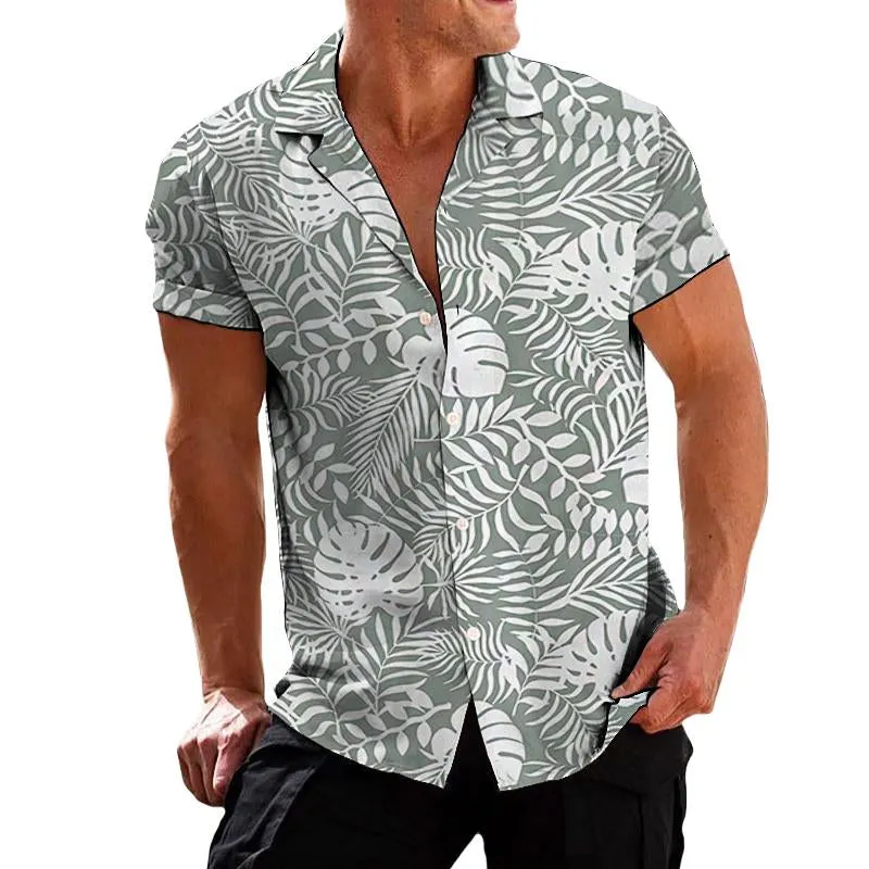 Men's Casual Monstera Hawaiian Lapel Short Sleeve Shirt 08249063TO sold by Manly