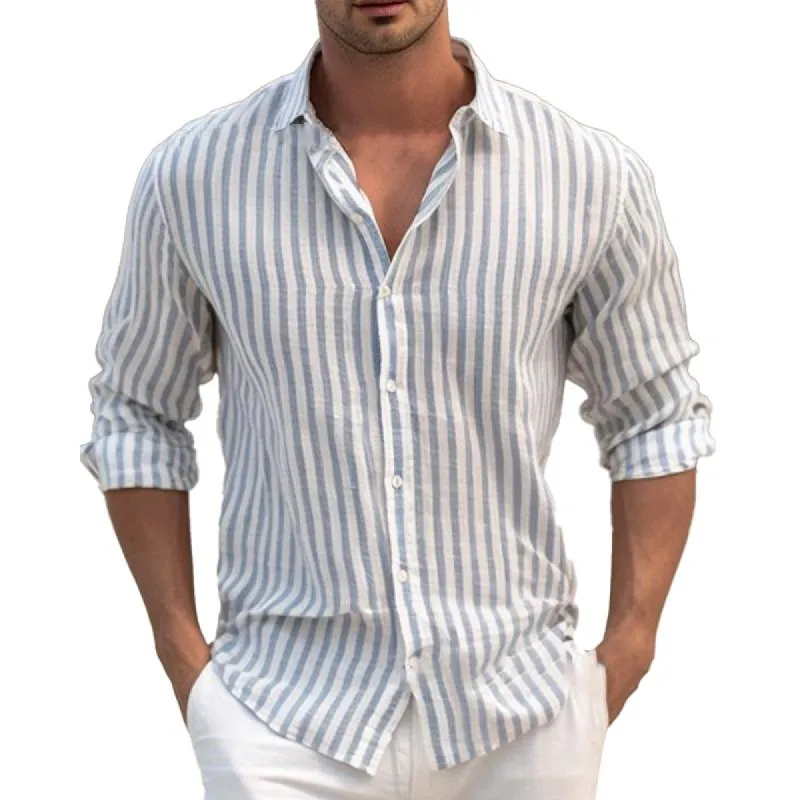 Men's Casual Striped Print Long Sleeve Shirt 74222915X sold by Manly