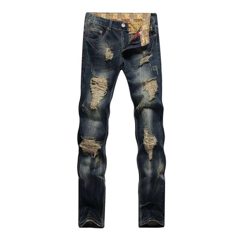 Men's Trendy Ripped Straight-leg Distressed Jeans 79480521X sold by Manly