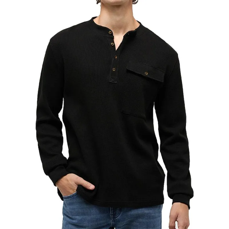 Men's Solid Waffle Henley Collar Long Sleeve Casual T-shirt 90883370Z sold by Manly