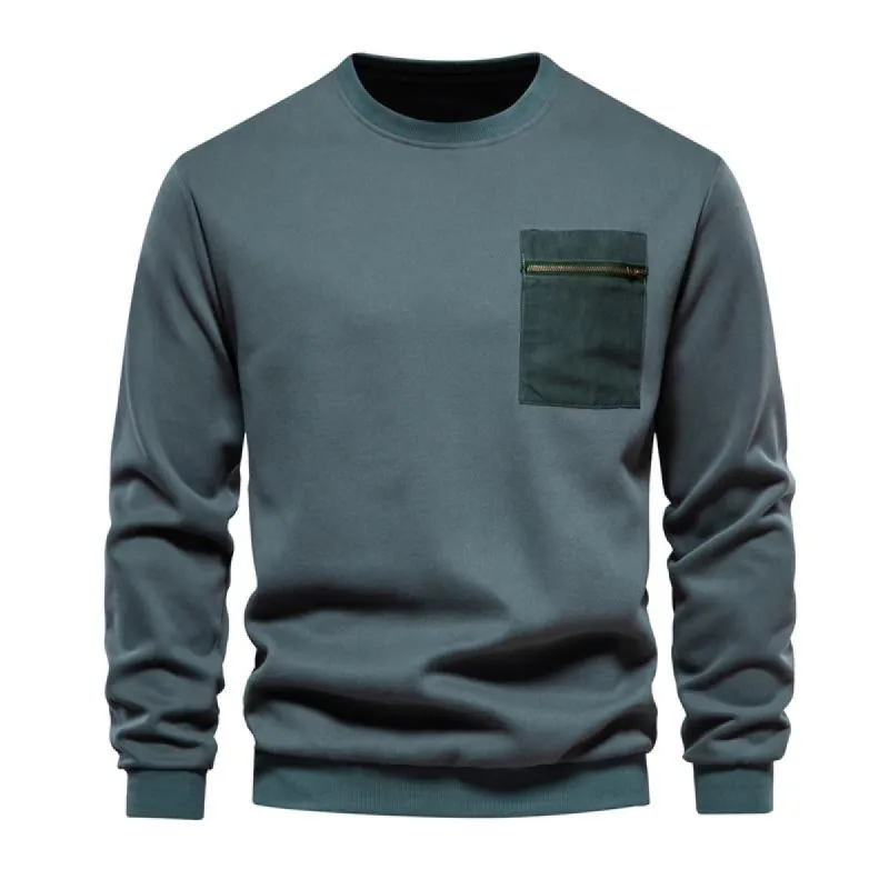 Men's Loose Solid Color Chest Pocket Round Neck Long Sleeve Sweatshirt 15670205Y sold by Manly