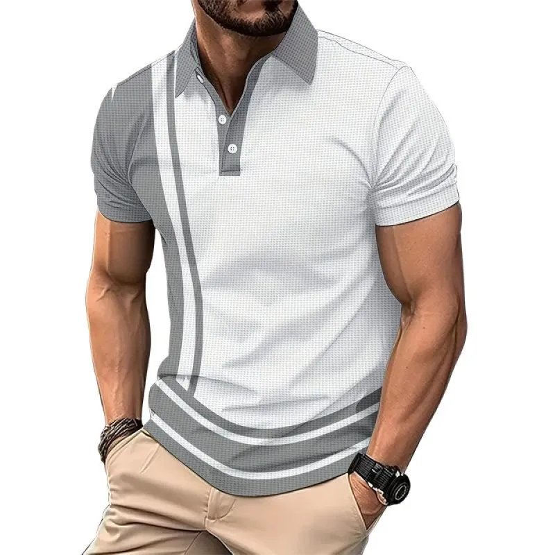Men's Casual Color Block Waffle Lapel Short Sleeve Polo Shirt 77794133M sold by Manly