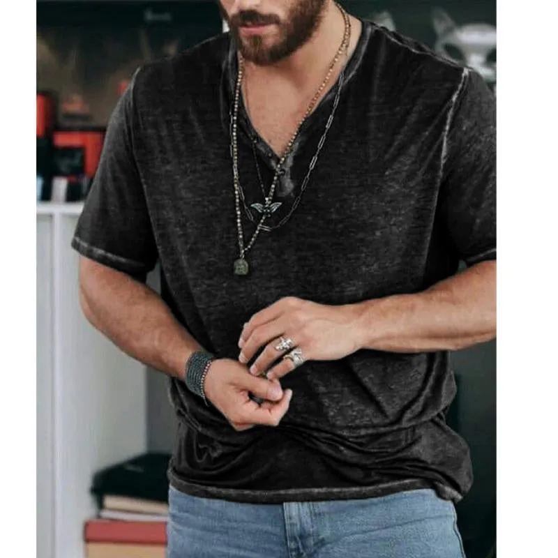 Men's Vintage Solid Color Henley V-Neck Short Sleeve T-Shirt 88076311Y sold by Manly product image thumbnail 5