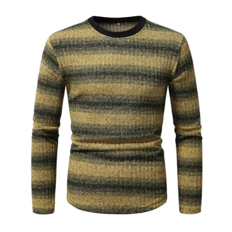 Men's Retro Colorblock Striped Round Neck Slim Fit Long Sleeve T-Shirt 00441461M sold by Manly