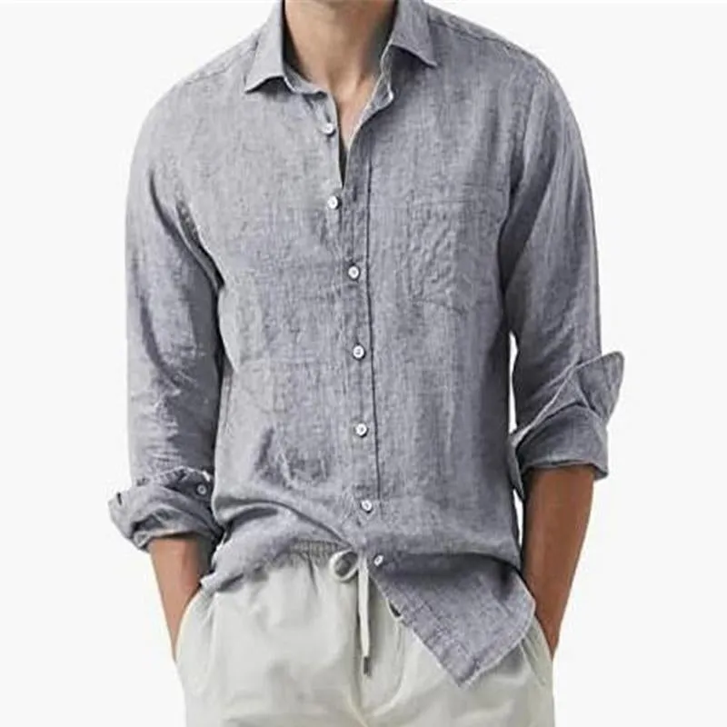 Men's Casual Solid Color Lapel Breast Pocket Long Sleeve Shirt 22442920Y sold by Manly product image thumbnail 3