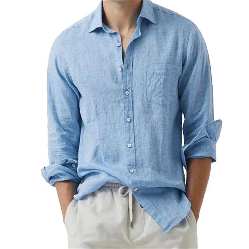 Men's Casual Solid Color Lapel Breast Pocket Long Sleeve Shirt 22442920Y sold by Manly