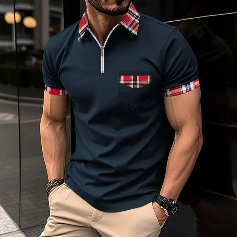 Men's Plaid Stitching Lapel Short Sleeve Polo Shirt 04380022Z sold by Manly product image thumbnail 5