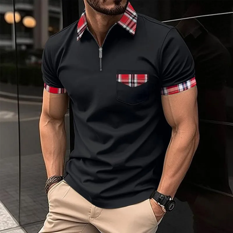 Men's Plaid Stitching Lapel Short Sleeve Polo Shirt 04380022Z sold by Manly product image thumbnail 3