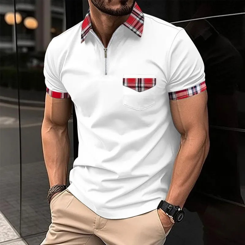 Men's Plaid Stitching Lapel Short Sleeve Polo Shirt 04380022Z sold by Manly product image thumbnail 2