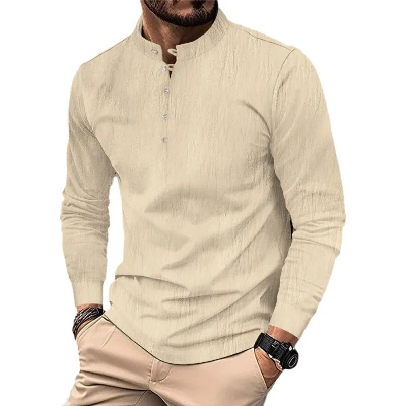 Men's Vintage Cotton and Linen Button Long Sleeve T-Shirt 18925455Y sold by Manly