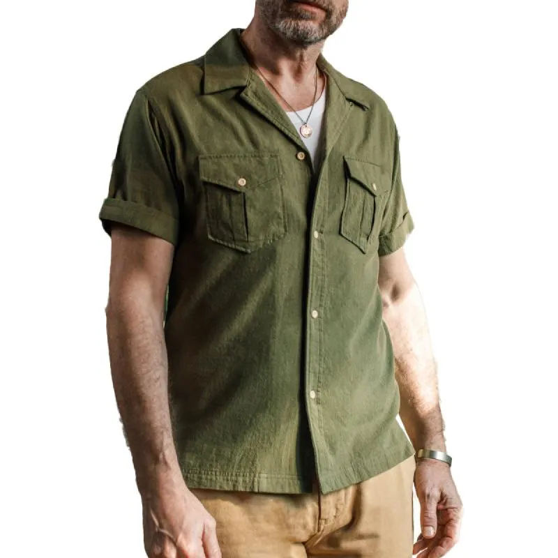 Men's Solid Color Cotton and Linen Breathable Short-sleeved Shirt 70820670X sold by Manly