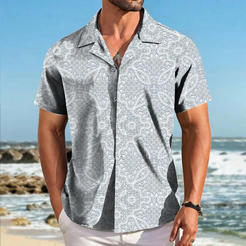 Men's Retro Palace Style Lapel Short-sleeved Shirt 36931661TO sold by Manly product image thumbnail 2