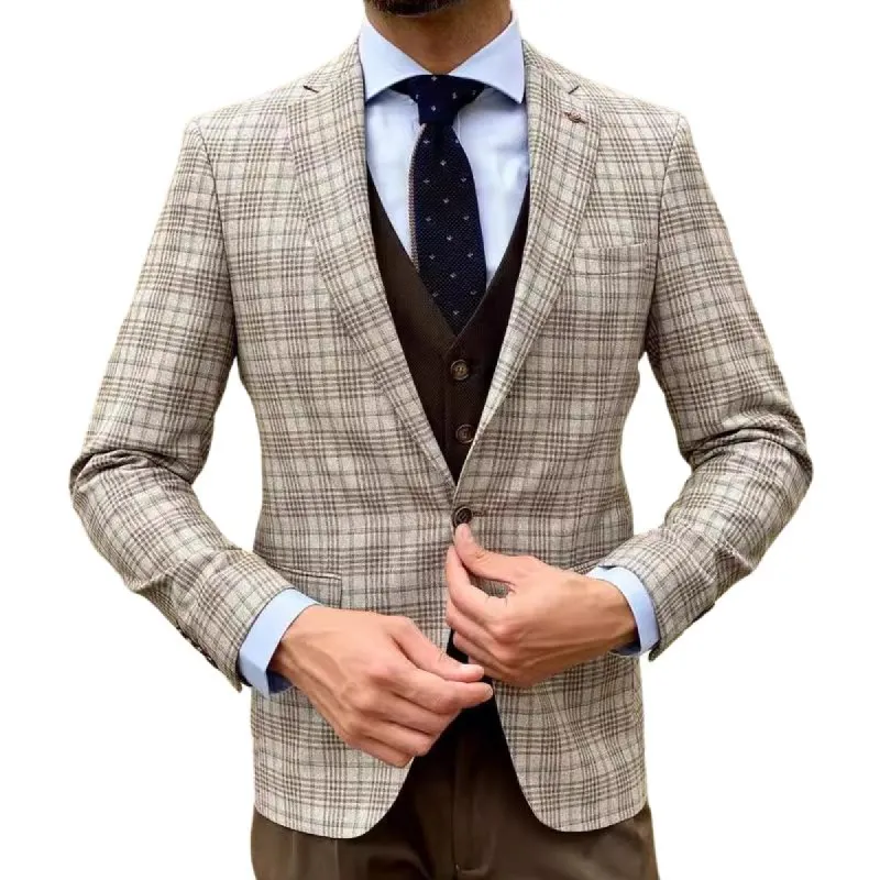 Men's Retro Casual Check Print Pocket Blazer 98528006TO sold by Manly