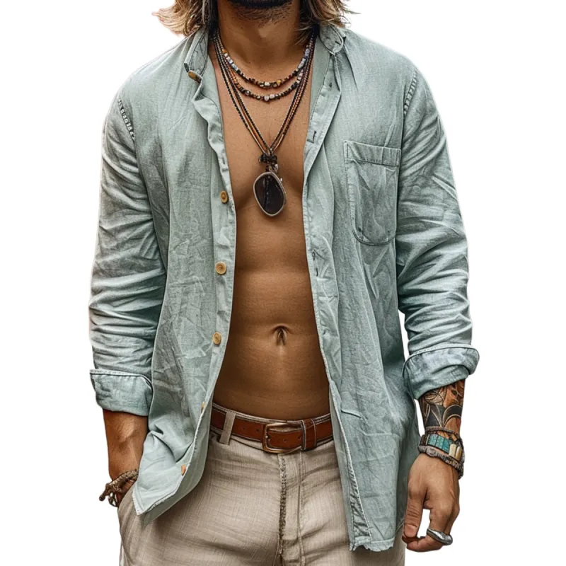 Men's Casual Vintage Lapel Pocket Shirt 88603919TO sold by Manly