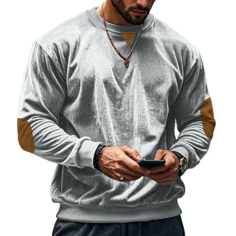 Men's Casual Round Neck Corduroy Loose Long Sleeve Sweatshirt 14192683M sold by Manly