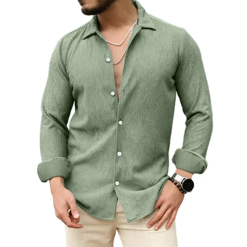 Men's Casual Corduroy Lapel Slim Fit Long Sleeve Shirt 68376276M sold by Manly