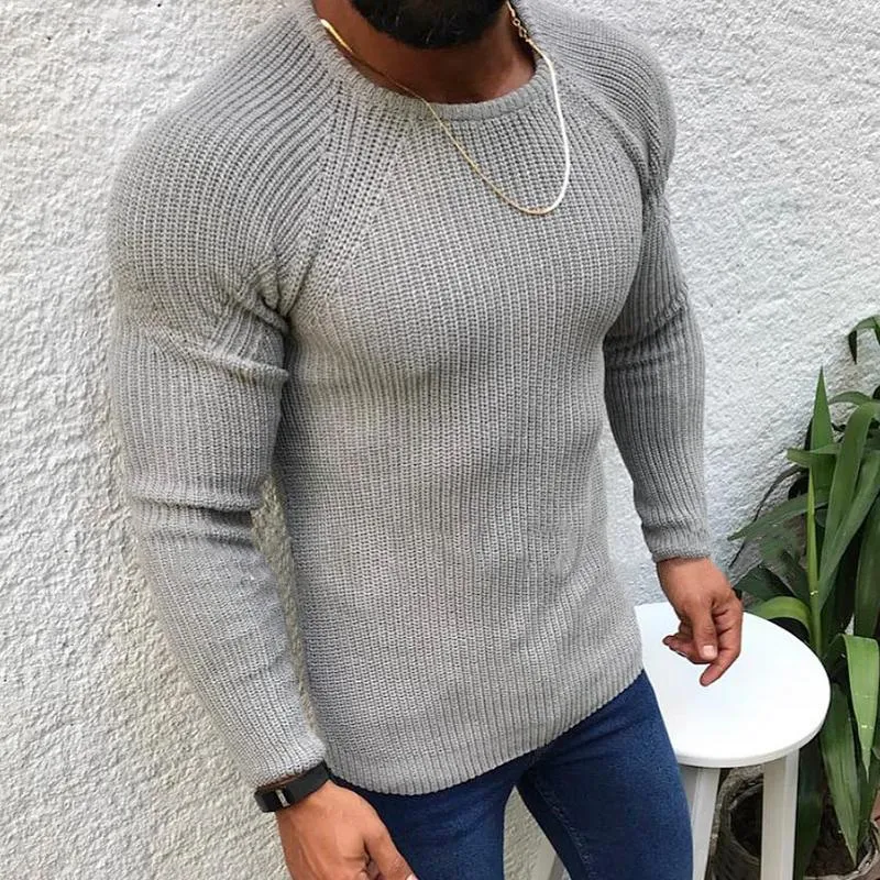 Men's Solid Color Casual Round Neck Long Sleeve Sweater 07487571X sold by Manly product image thumbnail 3