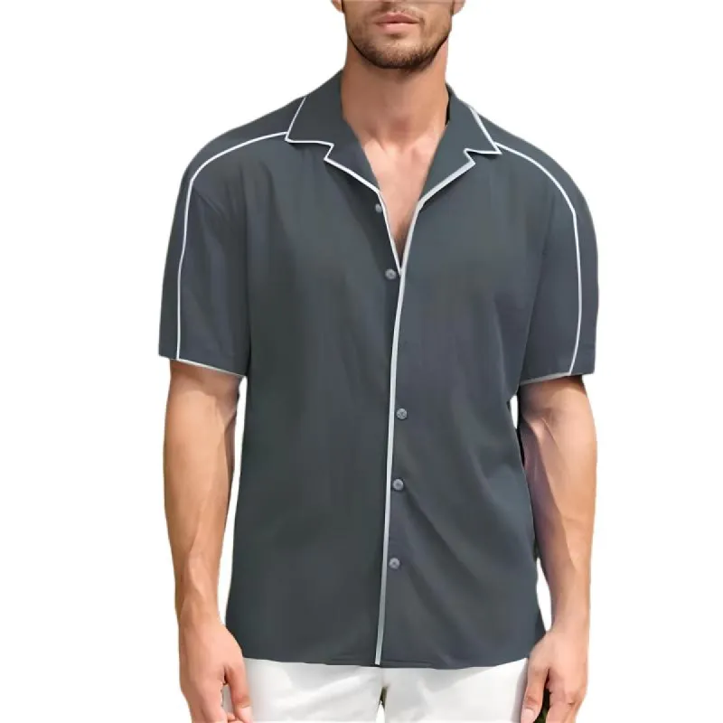 Men's Color Block Lapel Single Breasted Short Sleeve Shirt 04575959Y sold by Manly