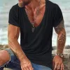 【24-hour shipping out】Men's Casual Cotton V Neck Short-Sleeved T-Shirt 00121855M sold by Manly