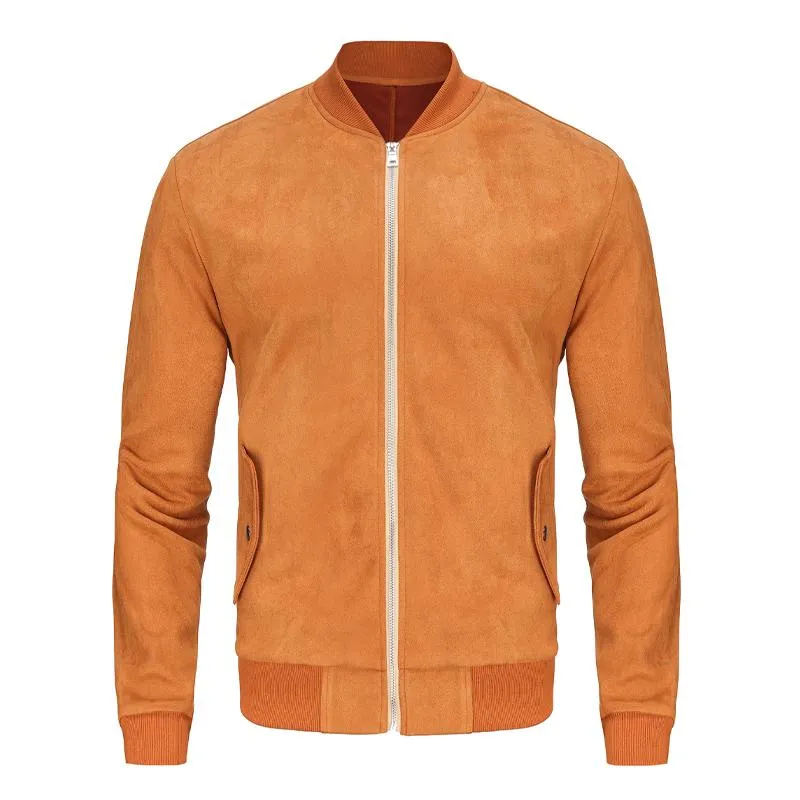 Men's Solid Suede Stand Collar Zip-Up Jacket 68106716X sold by Manly