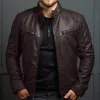 Men's Vintage Stand Collar Zipper Slim Leather Jacket 55238800M sold by Manly