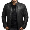 Men's Vintage Stand Collar Zipper Slim Leather Jacket 55238800M sold by Manly