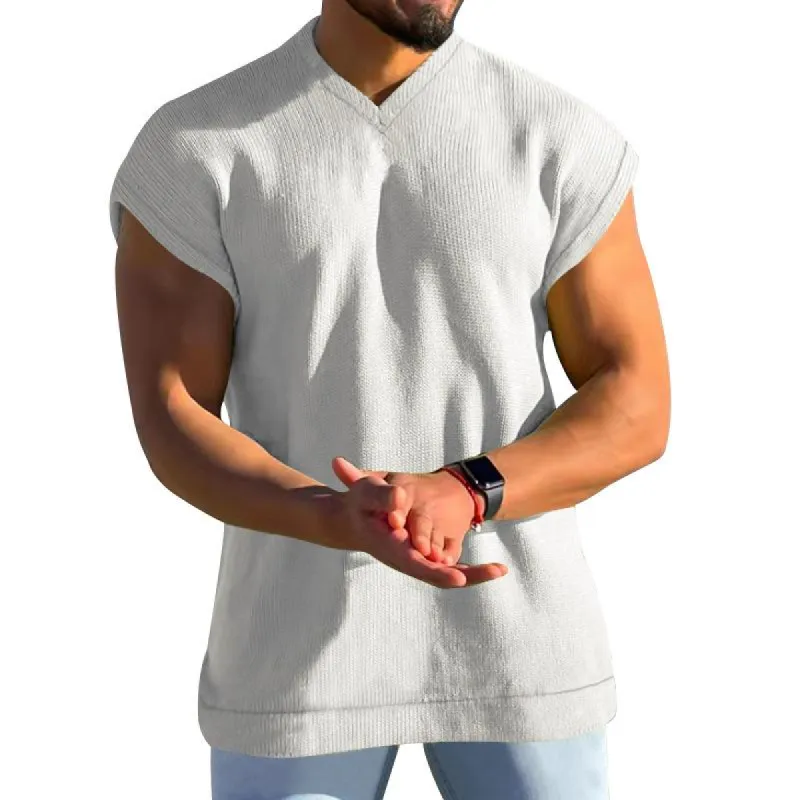 Men's V Neck Solid Color Casual Sleeveless Waffle Sleeveless Tank Top 45242040X sold by Manly