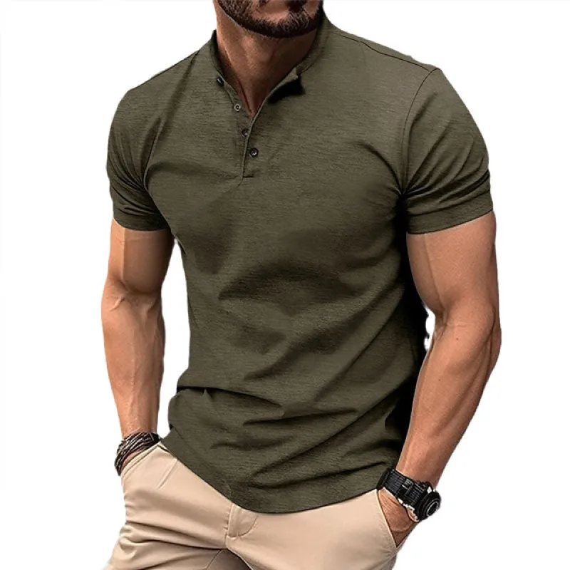 Men's Solid Color Button Henley Neck Sports Polo Shirt 08122771X sold by Manly