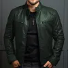 Men's Vintage Stand Collar Zipper Slim Leather Jacket 55238800M sold by Manly