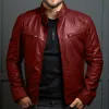 Men's Vintage Stand Collar Zipper Slim Leather Jacket 55238800M sold by Manly