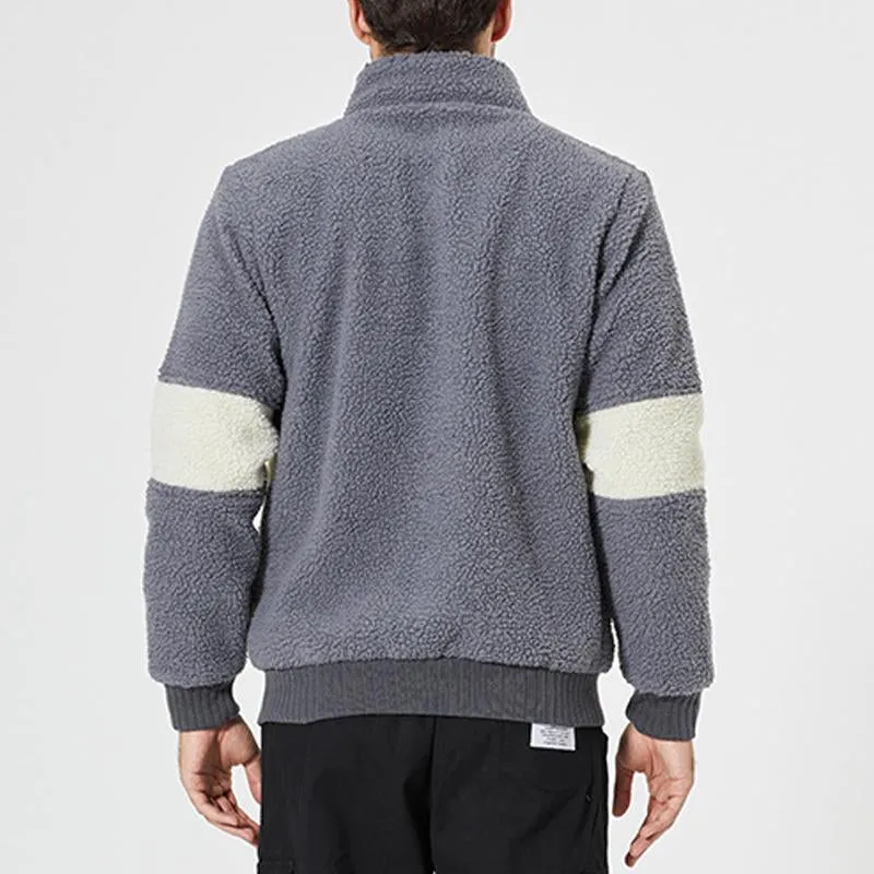 Men's Vintage Colorblock Stand Collar Sherpa Plush Jacket 81999398Y sold by Manly product image thumbnail 5