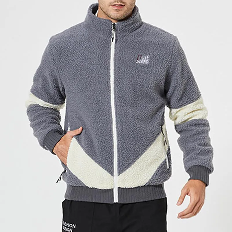 Men's Vintage Colorblock Stand Collar Sherpa Plush Jacket 81999398Y sold by Manly product image thumbnail 4