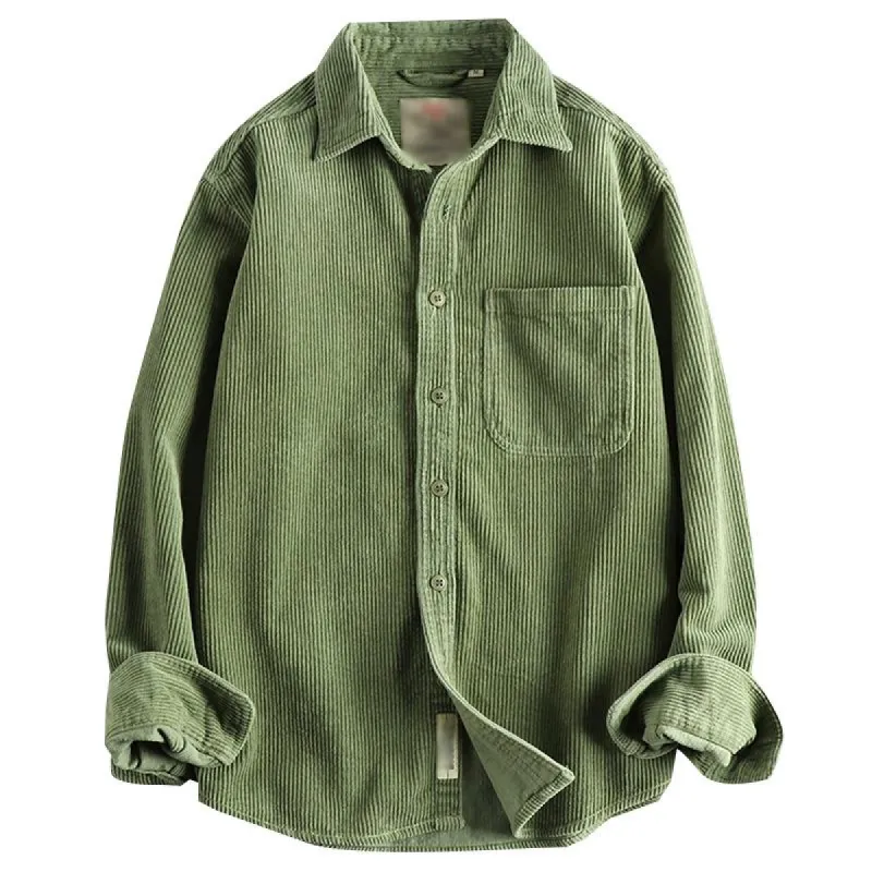 Men's Casual Solid Color Corduroy Washed Long Sleeve Shirt 04626021Y sold by Manly