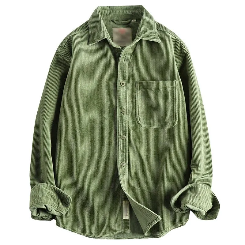 Men's Casual Solid Color Corduroy Washed Long Sleeve Shirt 04626021Y sold by Manly