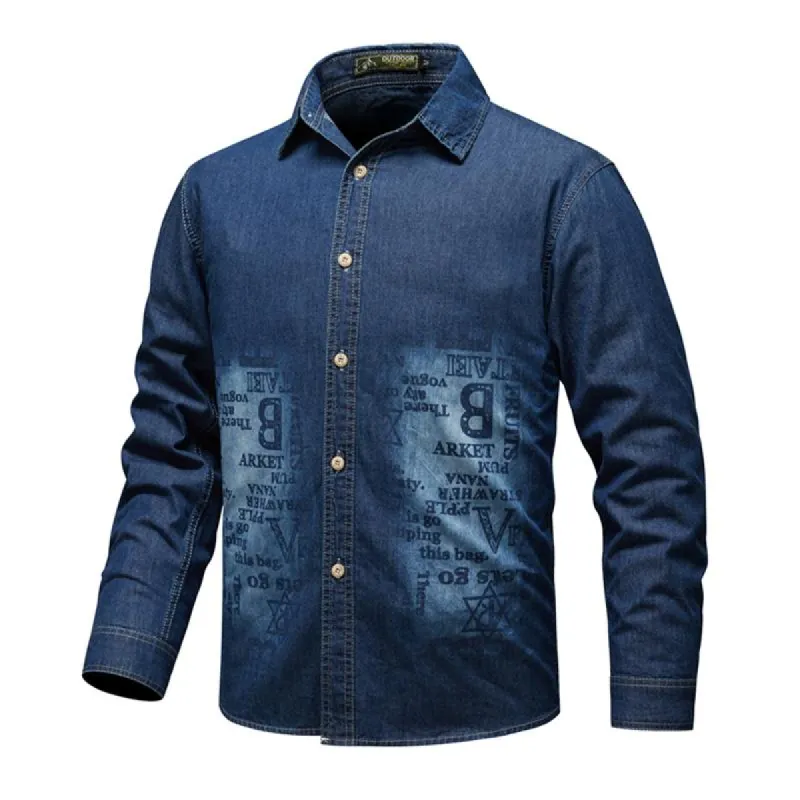 Men's Casual Letter Print Denim Long Sleeve Shirt 68203346Y sold by Manly