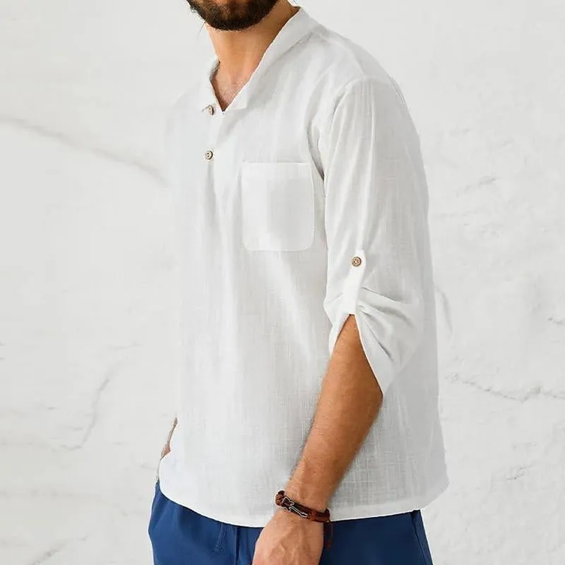 Men's Casual Stand Collar Solid Color Chest Pocket Long Sleeve Shirt 82861508Y sold by Manly product image thumbnail 3