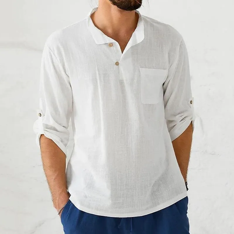 Men's Casual Stand Collar Solid Color Chest Pocket Long Sleeve Shirt 82861508Y sold by Manly product image thumbnail 2